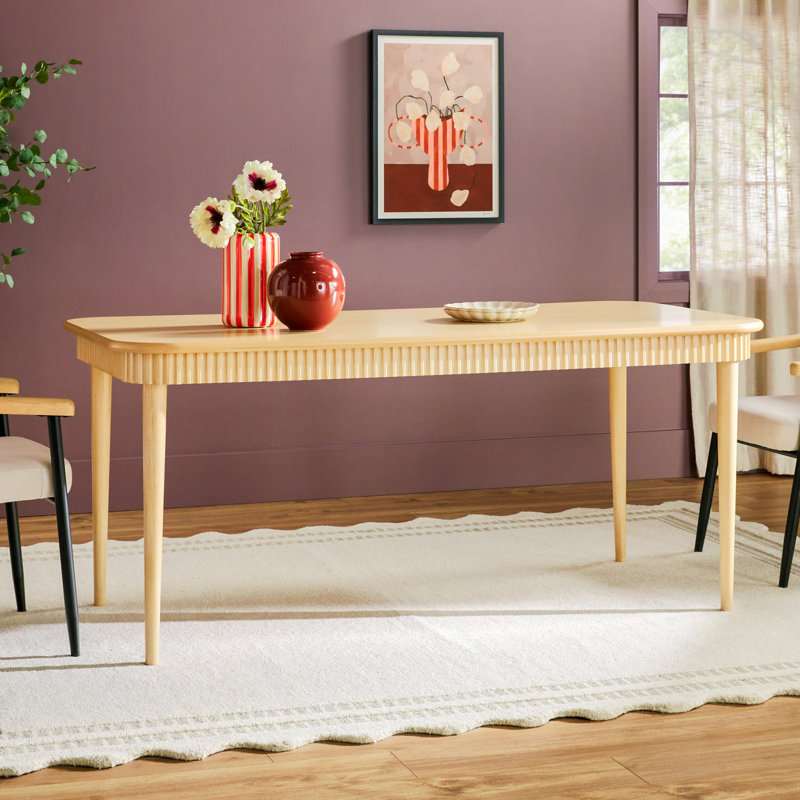 Aleric 71" Modern Fluted Easy Assembly Rectangle Solid Oak Wood Dining Table For 6 , Coastal Oak