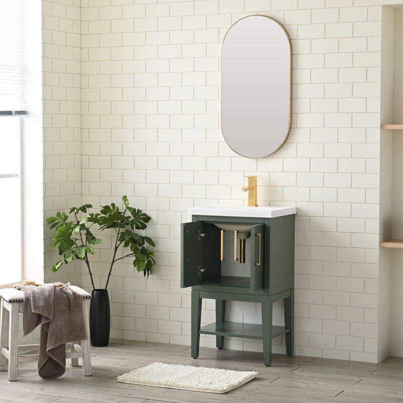 Meuble-lavabo simple 20 po avec plateau en céramique Cheriton, Vert rétro