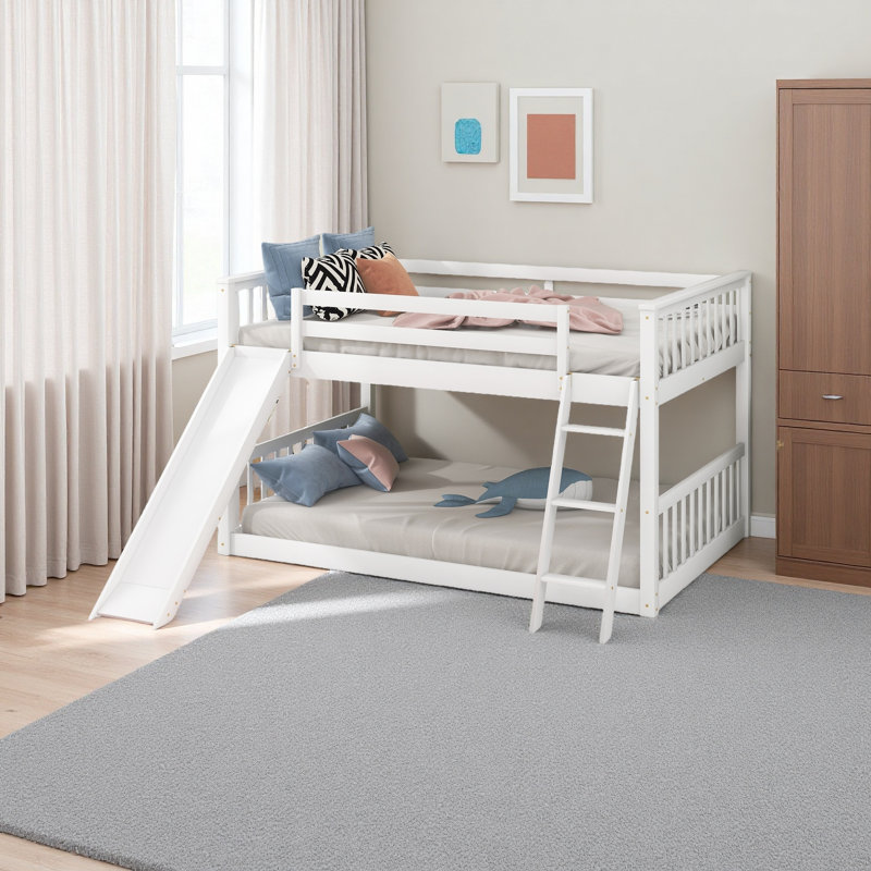 Lit superposé avec glissière convertible et échelle, Blanc