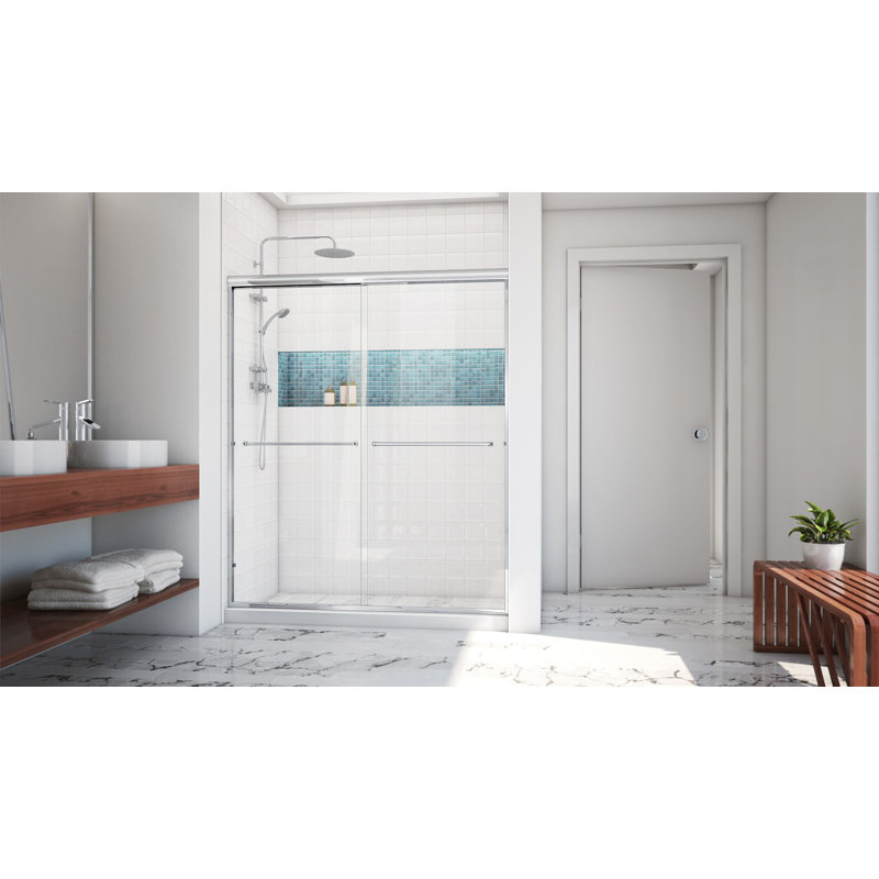 Ese 56" W x 80.38" H Bypass Semi-Frameless Shower Door, Polished Chrome