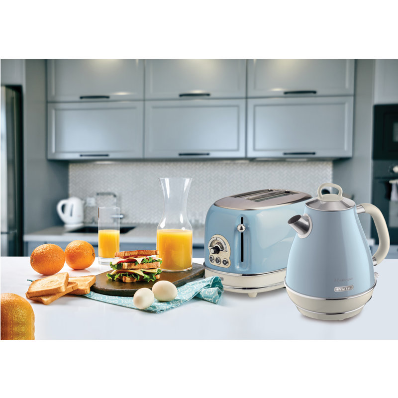 Ariete Vintage 1.7L Stainless Steel Jug Kettle with 2 Slice Toaster Set, Blue