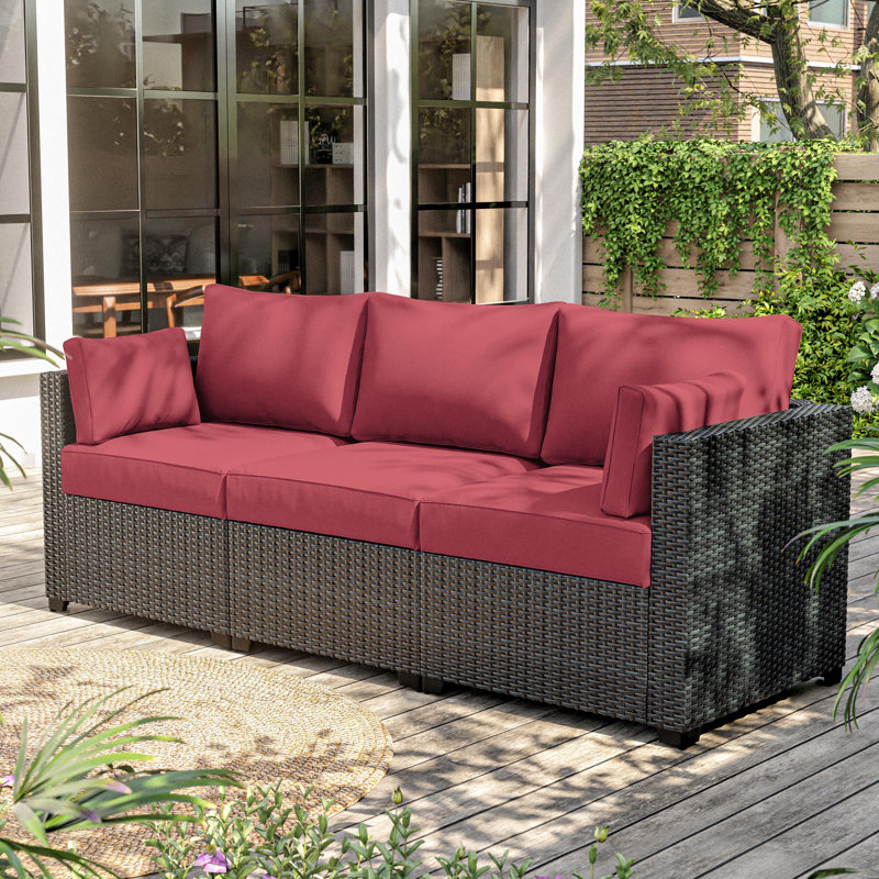 Outdoor Cushions Replacement Patio Cushions Set For 3 Seats, Fuchsia Red