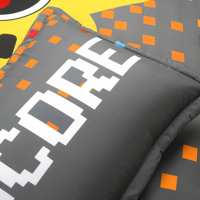 Gray and Yellow Twin Reversible Video Game Comforter Set