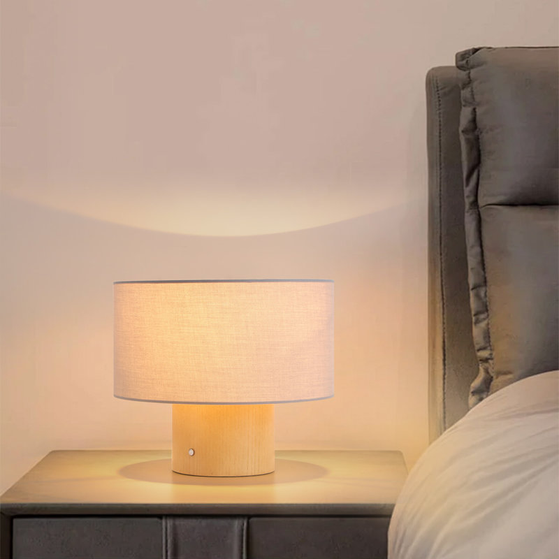 Lampe de table naturelle 10 po avec abat-jour rond gris et interrupteur tactile