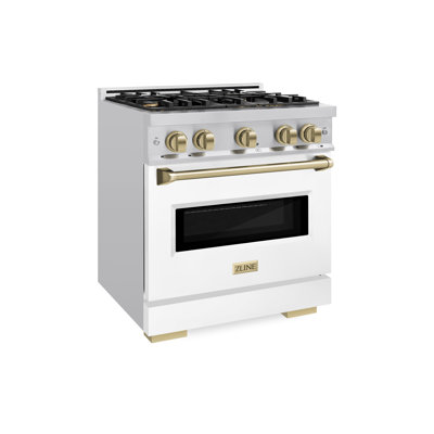 ZLINE Autograph Edition 30 in. 4.2 cu. ft. Classic Gas Range with 4 Burner Cooktop and Convection Gas Oven in Stainless Steel with White Matte Door and Accents