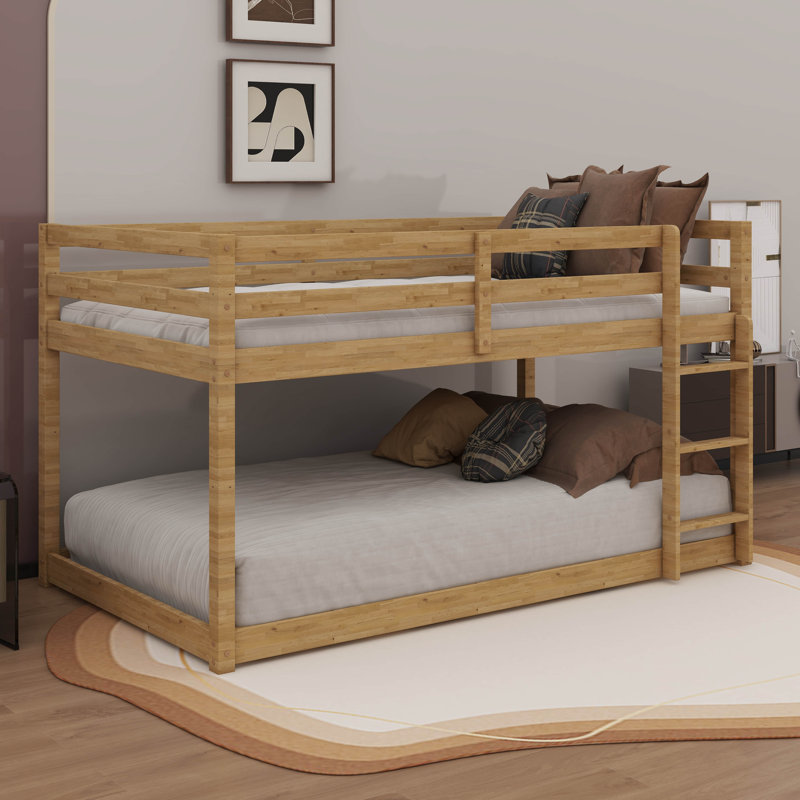 Wood Twin Over Twin Low Bunk Bed With Ladder, Natural