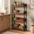 4-Tier Fruit and Vegetable Storage Rack, Freestanding Produce Organizer with Slanted Wooden Baskets and Side Hooks, Kitchen Pantry Storage Shelf for Fruits, Vegetables, Snacks and Produce, Rustic Brown