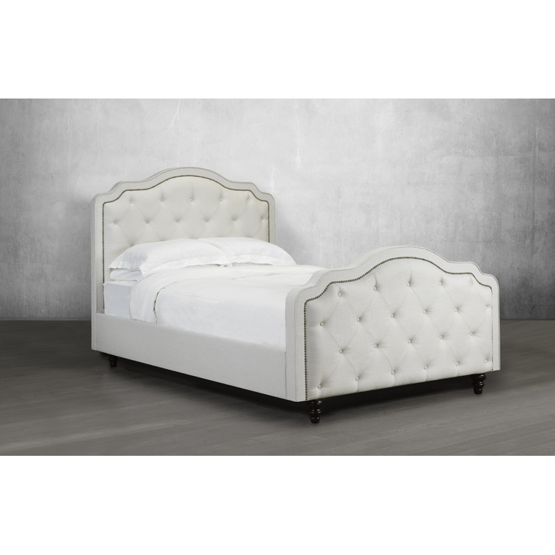 Lit plateforme en tissu d’ameublement Waville, Double, Blanc cassé