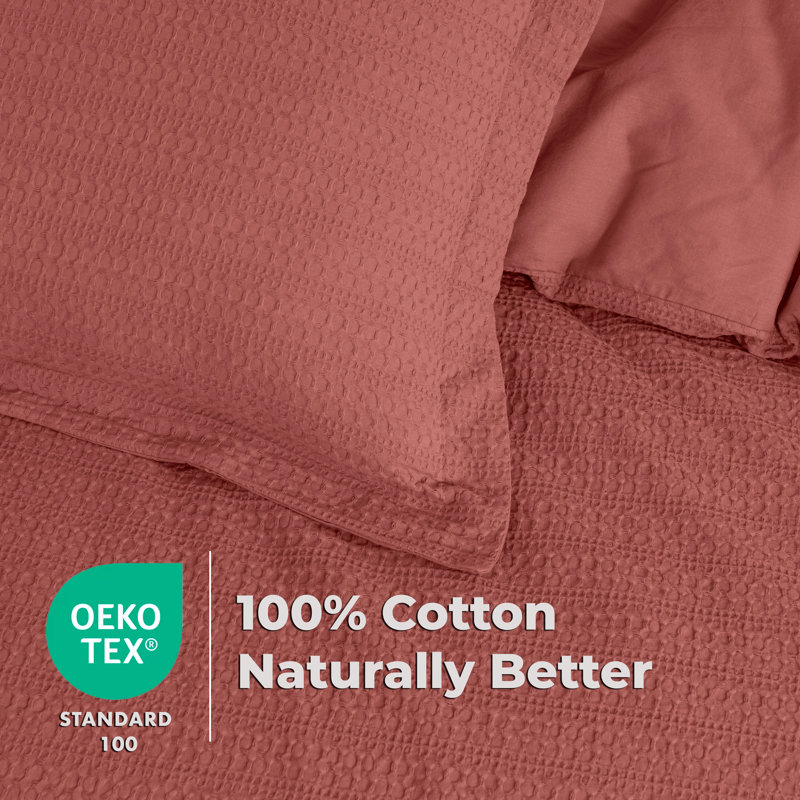 Dreamology Waffle Weave Duvet Cover, Queen Duvet Covers,100% Cotton Waffle Duvet Covers with Zipper Closure, Soft Luxury Textured & Breathable, 2 Pillow shams, 1 Duvet Cover (Terracotta, Queen)