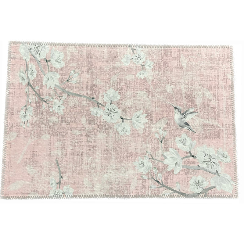 Blossom Fantasia Microfiber Rectangle Washable Rug, Soft Pink, Rectangle 8' x 10'