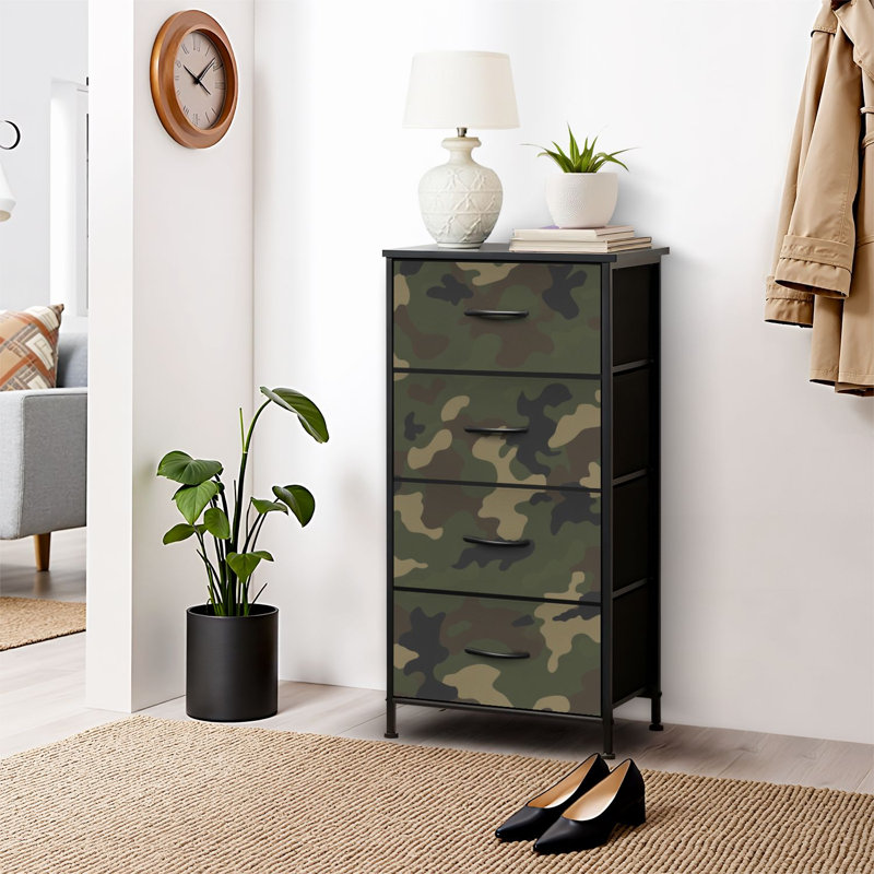 4 Drawer Dresser for Bedroom, Narrow Chest of Drawers, Wooden Top and Study Iron Frame 18"x37.5"-(WxH)