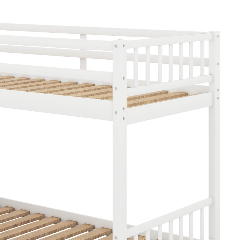 Twin Over Twin Floor Bunk Bed, White