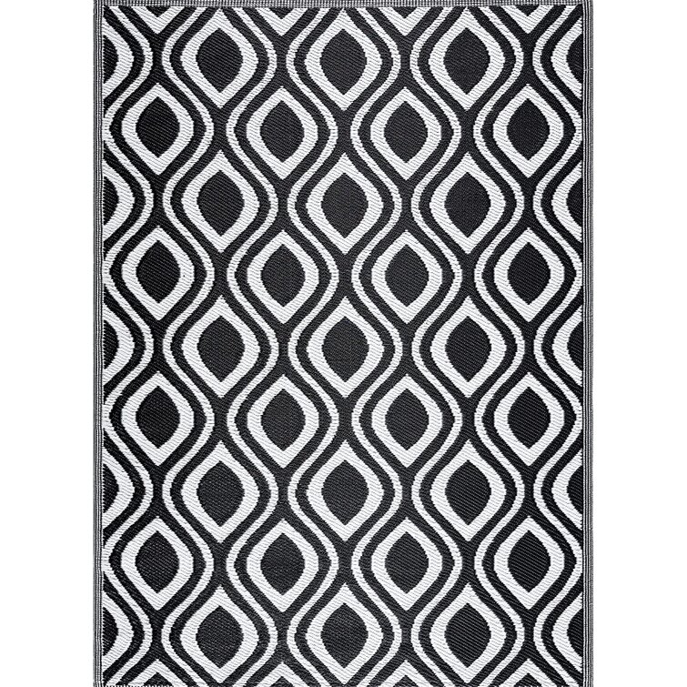 Corrigan Studio® Outdoorlines Outdoor Area Rugs For Patio 5X8 Ft -  Reversible Outside Carpet, Stain & Uv Resistant Rv Mats, Plastic Straw Rug  For Camping, Deck Garden, Porch And Balcony, Geometry Black