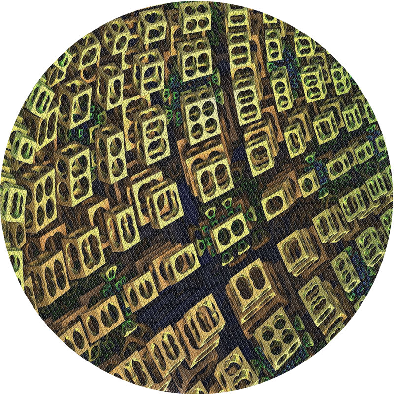 Tapis vert/brun à motifs, Rond 3 pi