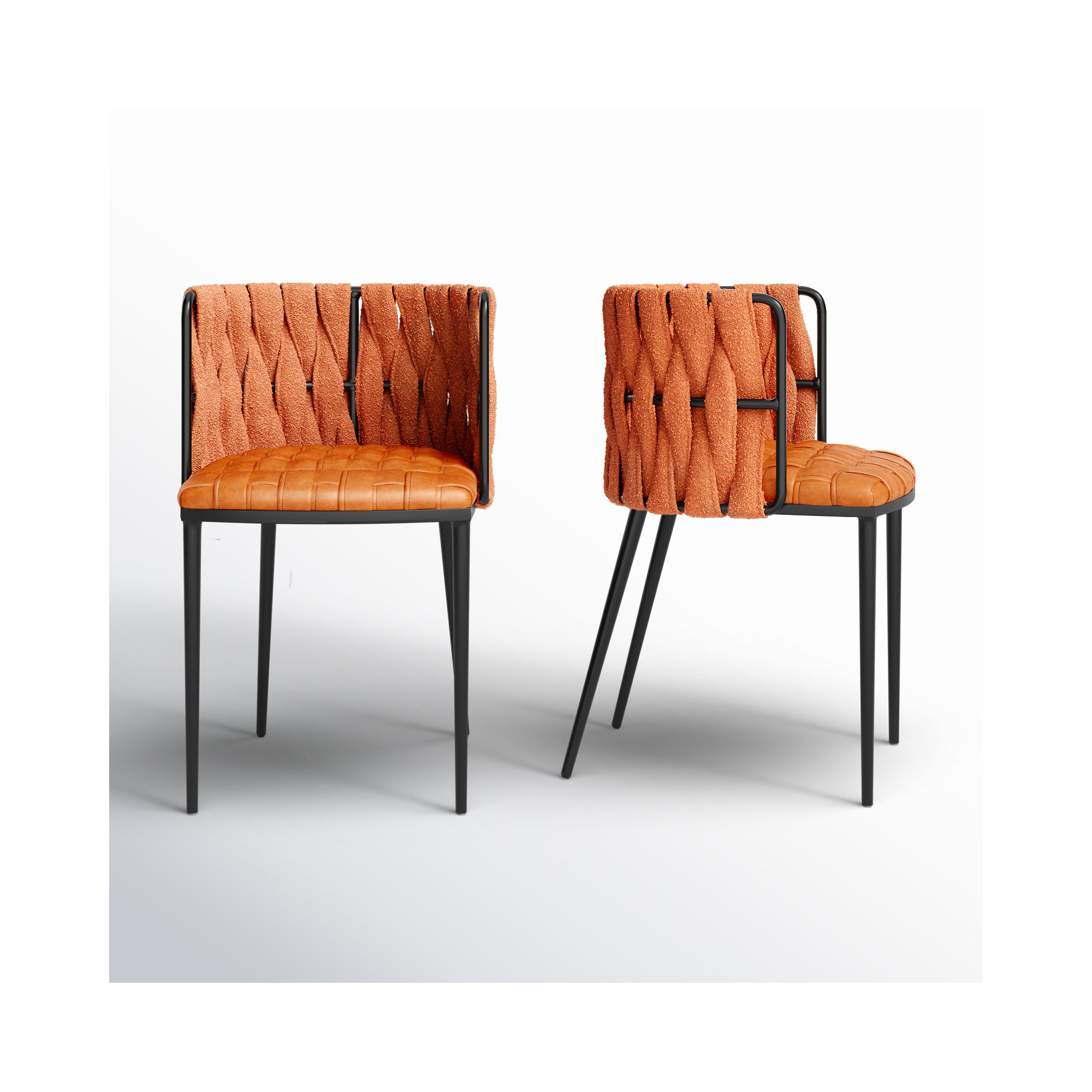Tyrone Tufted Dining Arm Chair, Black, Orange Faux Leather