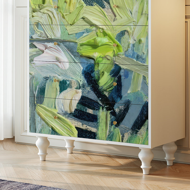 Armoire de rangement florale en bois massif à 5 tiroirs Floral