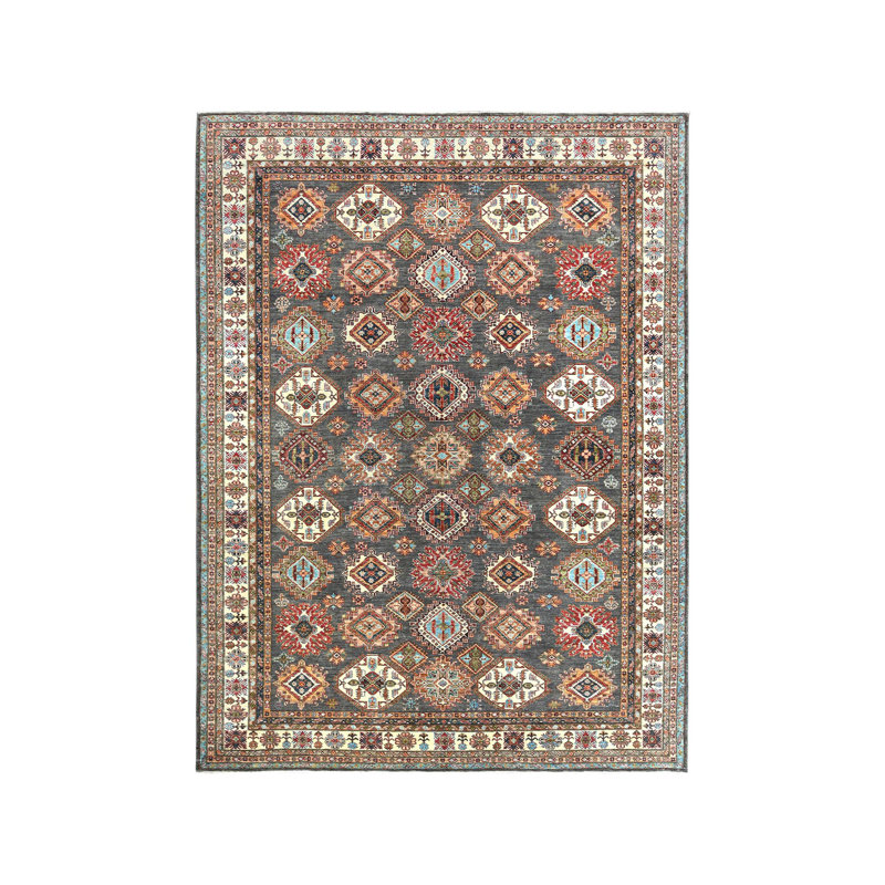 Tapis afghan Super Kazak en laine douce gris pierre, nouÃ© Ã  la main, 10 pi 3 po x 13 pi 10 po A8645FF0D7E64ED29BB1610DEC20B5A6