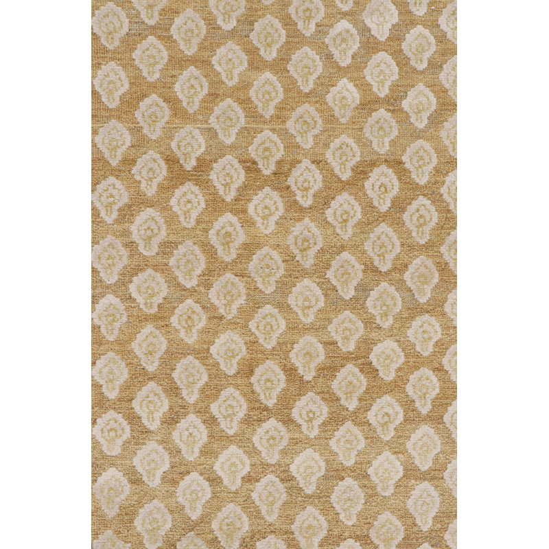 Rug & Kilim’S Modern Block Print Rug In Gold With Cream Floral Pattern, Rectangle 4' x 6'