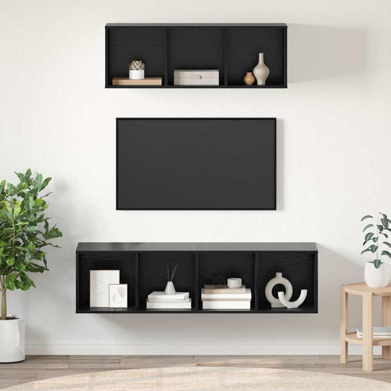 TV Cabinet Set Wall-Mounted 2 Pcs 37 X 37 X 142.5 Cm, Black Oak