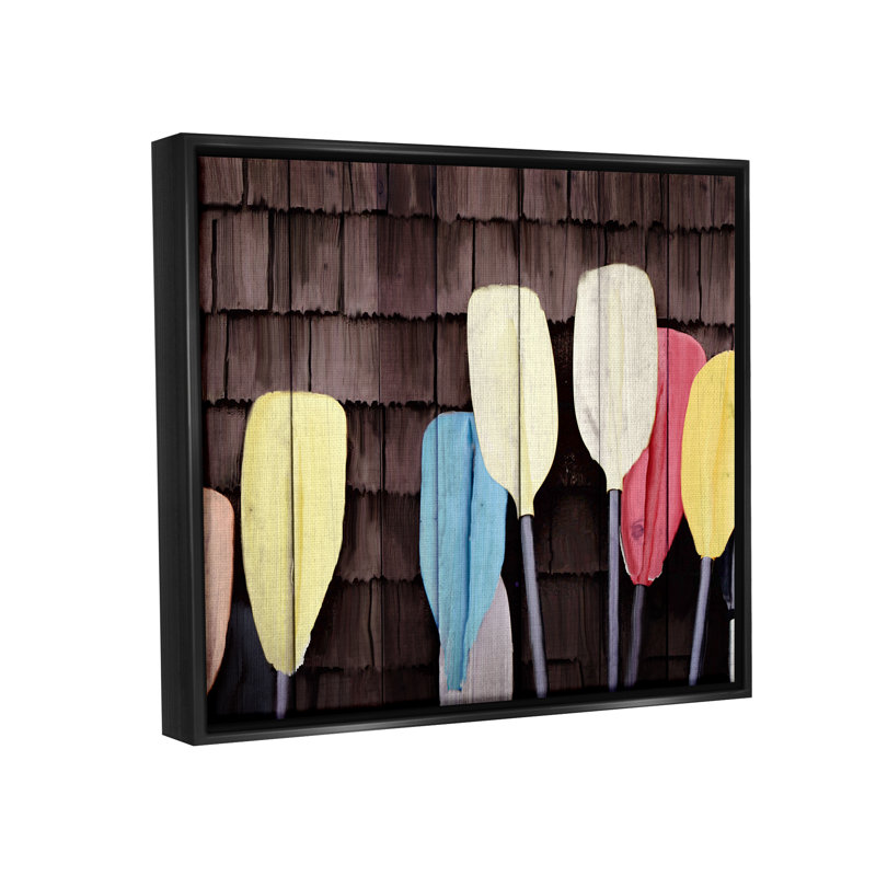 «Bb-381-Floater Rustic Boat Oars», reproduction encadrée sur toile par Kim Allen, Cadre flottant noir de jais