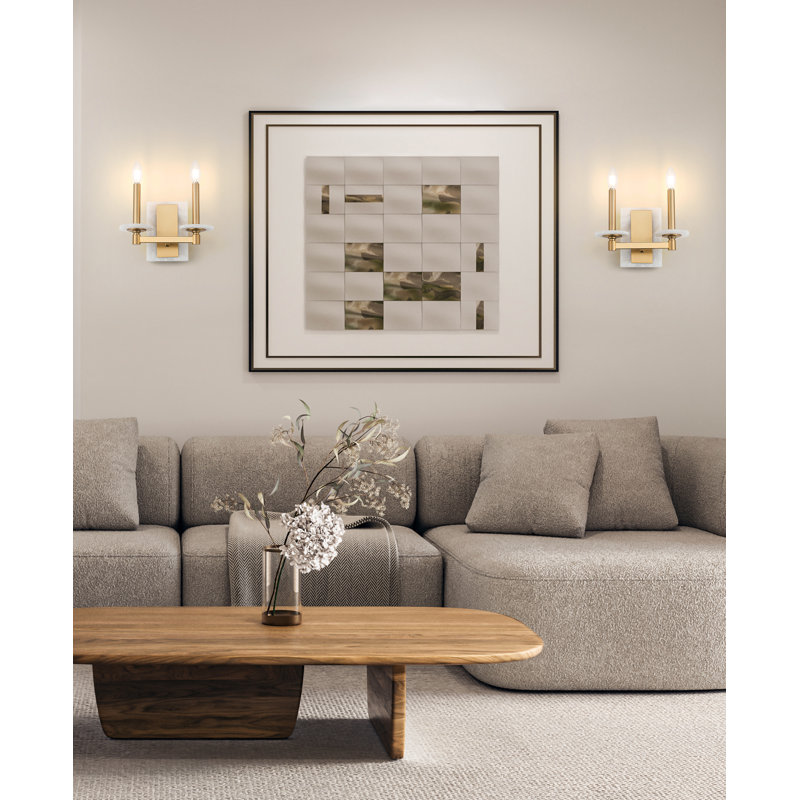 Applique murale moderne Burdine, Doré, H 9 po x l 11 po x P 5,75 po, Deux lumières