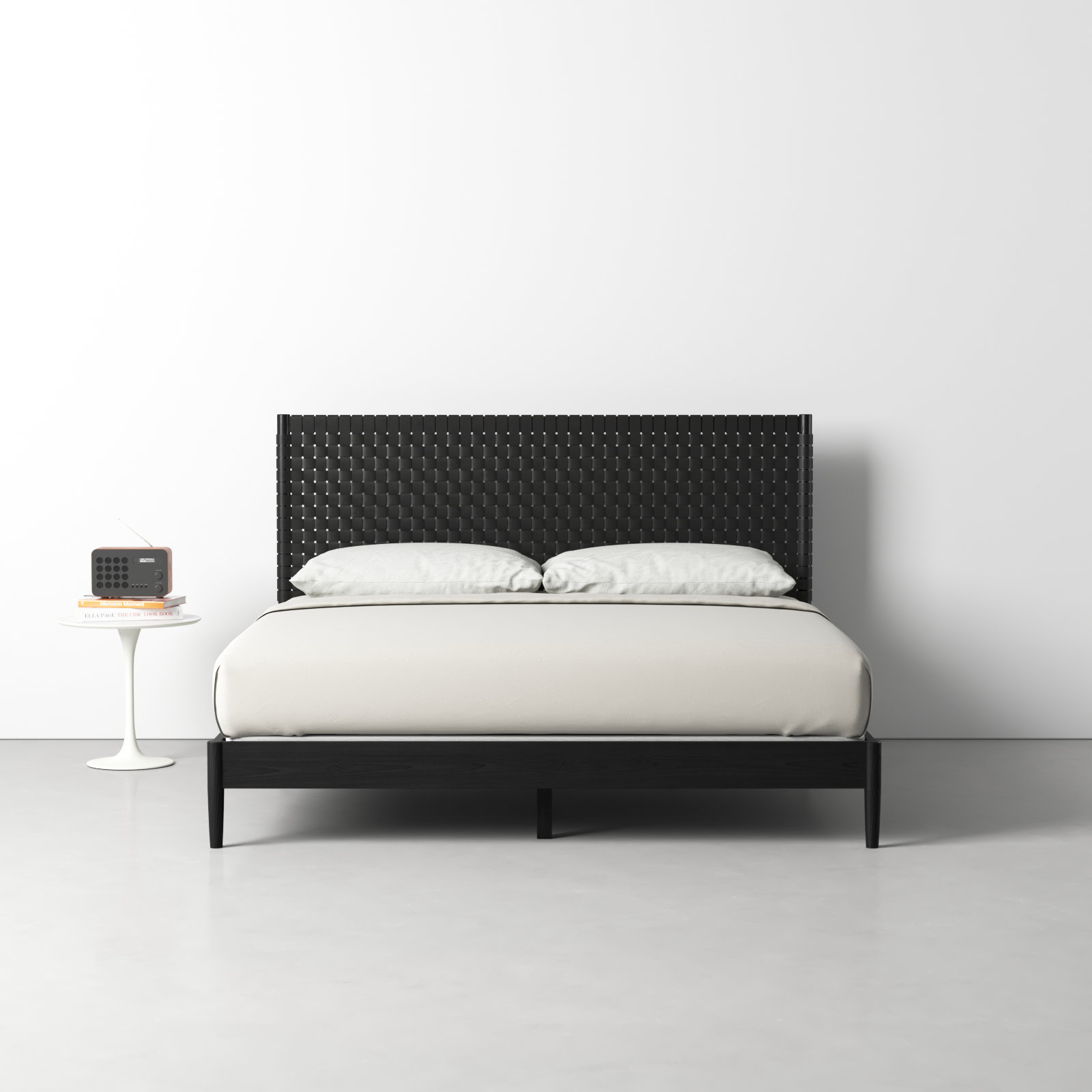 Tamita Genuine Leather and Oak Bed, King, Black