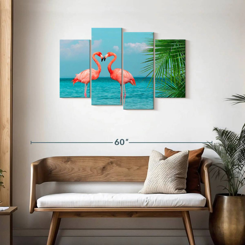 Blue Sea Flamingos, 27" H x 43" W