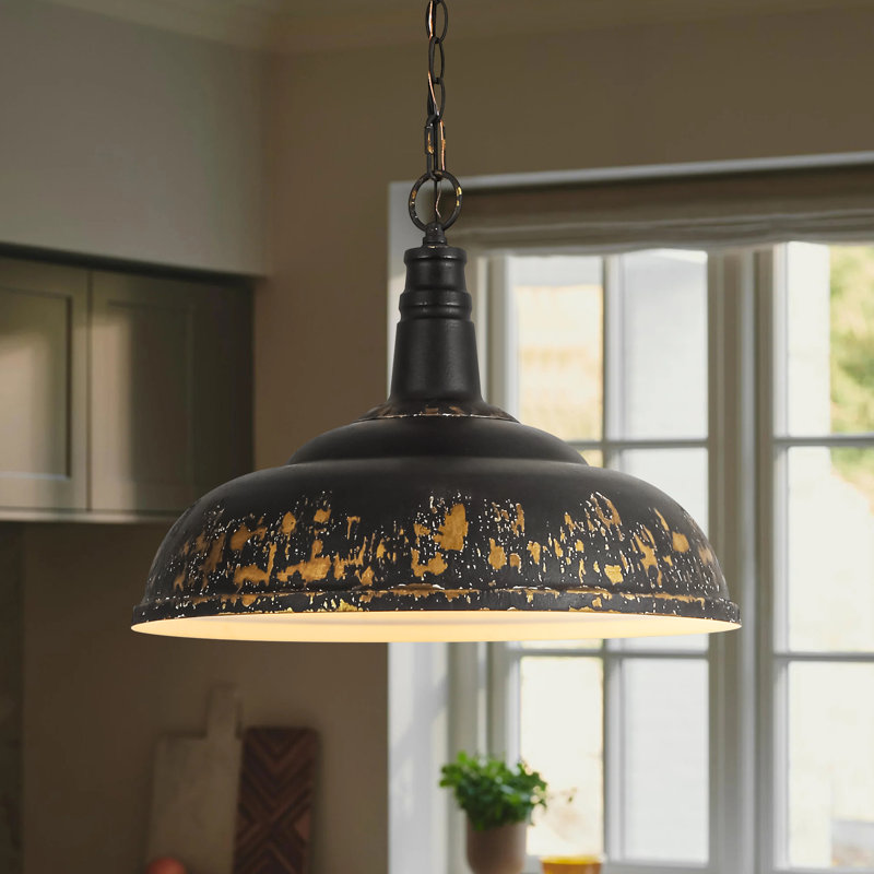 1-Light Distressed Black Dome Pendant Light for Dining Room