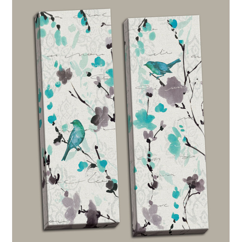 «Beautiful Teal and Grey» par Pela, ensemble de 2 reproductions d'art sur toile sans cadre, H 36 po x l 12 po x P 1,5 po