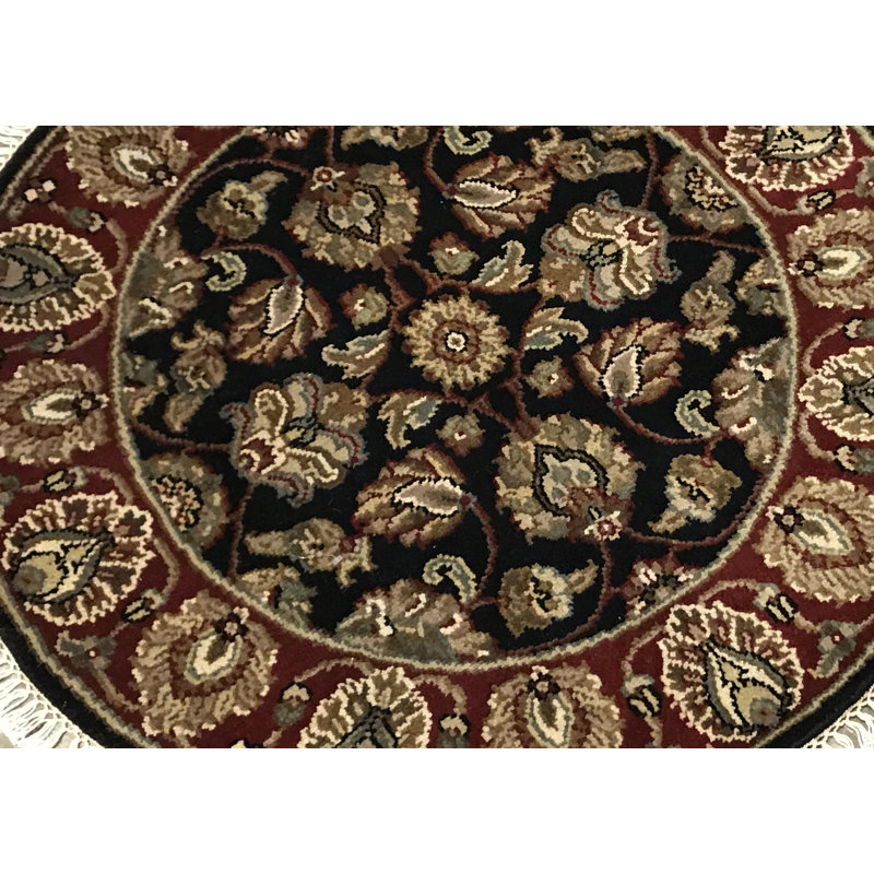 Hand-Knotted High-Quality Black and Red Round Area Rug