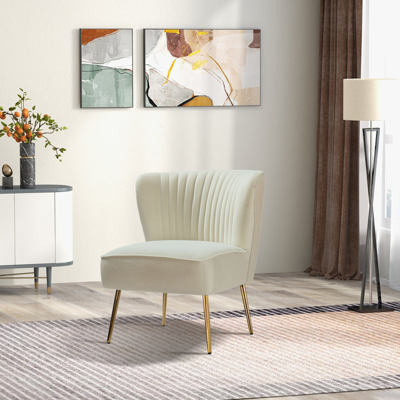 Euclid Velvet Accent Chair with Metal Legs, Velours ivoire