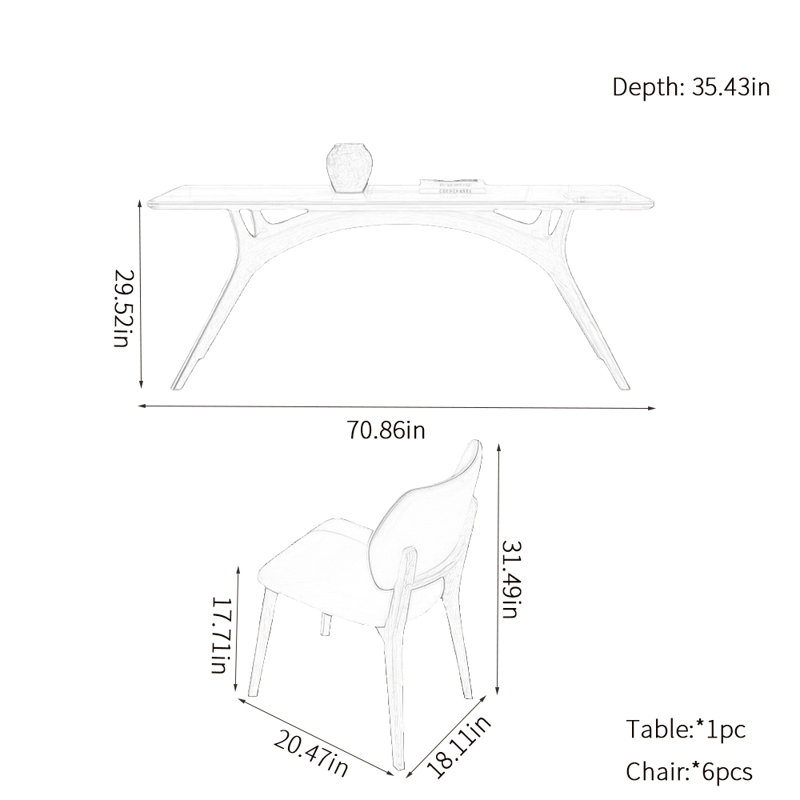 Ensembles de table de salle à manger Family, H 29,52 po x L 70,86 po x l 35,43 po