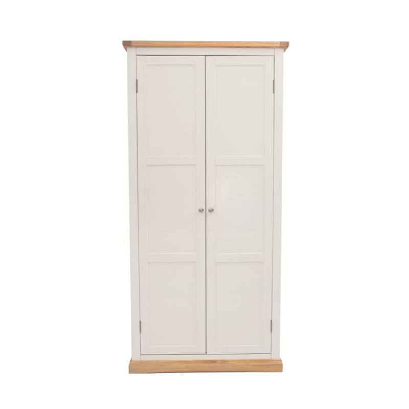 Winterton 2 Door Solid + Manufactured Wood Wardrobe, Off White/Oak