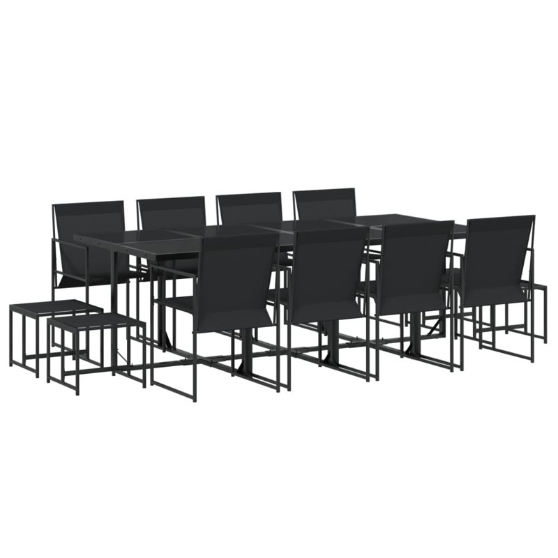 Ensemble de salle à manger de jardin pliable en rotin PE noir 13 pièces