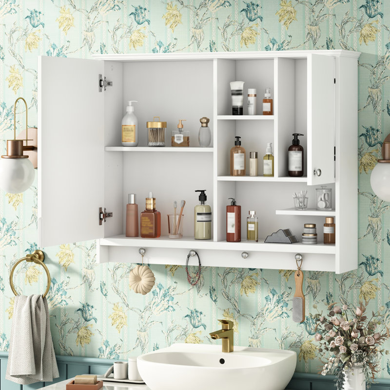 Armoire de salle de bain murale 36 pouces avec tablette ajustable et porte miroir - Solution pratique et élégante avec tablettes élégantes