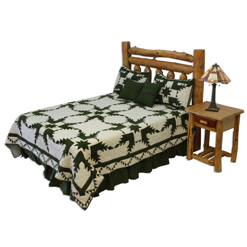 Feathered Star Rustic Cotton Patchwork Quilt, Emerald, Super King Quilt