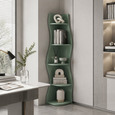 Étagère d'angle à 5 niveaux en forme de S, présentoir courbé autoportant moderne, bibliothèque peu encombrante et support pour plante pour la maison