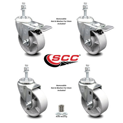 TS Caster Set 4 w/Roller Bearing-4"Wheels&10MM Stems-2 w/TTL BRK