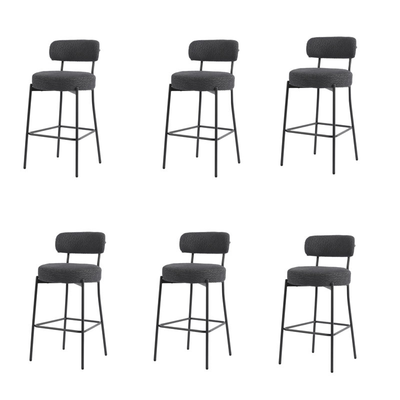 Yosniel Modern Counter Height Bar Stools Set of 6, 28 Inch Upholstered Barstools with Curved Open Back & Round Seat, Plush Bouclé Fabric Bar Chairs for Kitchen Island, Dining Counter & Home Bar, Comfortable & Stylish