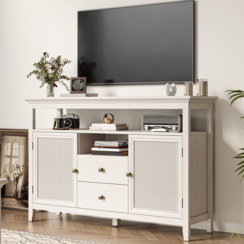 Buffet 52,8 po en rotin, armoire de rangement style ferme Boho avec tablettes réglables, armoire d'appoint pour la cuisine