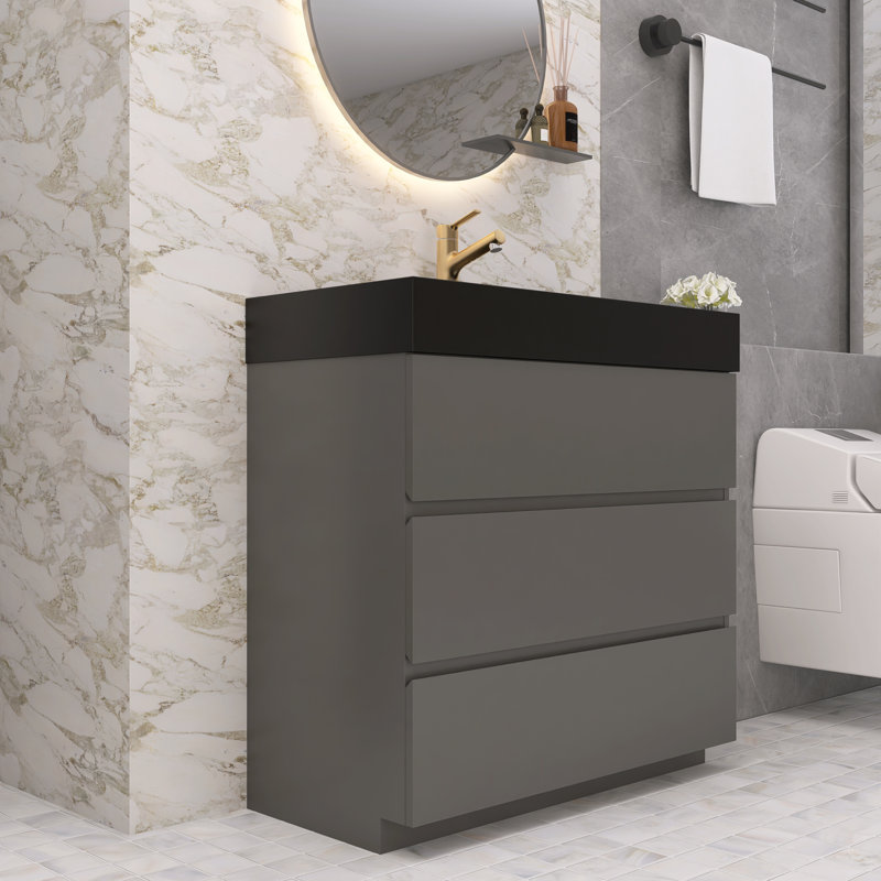 Ensemble de meuble-lavabo simple 35,8 po Dosie, Gris, Noir mat