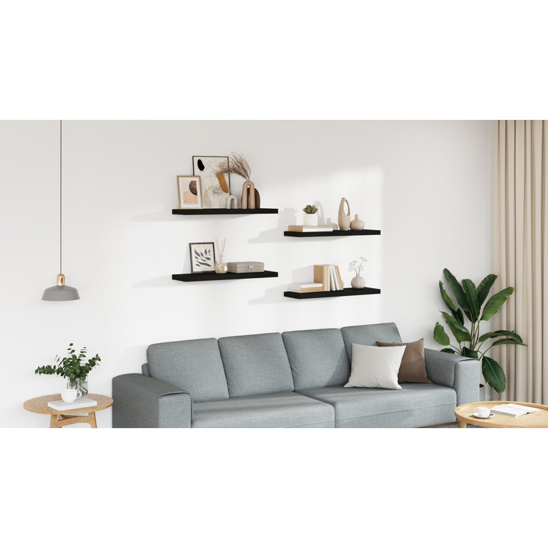 Ensemble de 4 tablettes murales pour cadres photo, Noir, 1.5" H x 31.5" W x 9.3" D