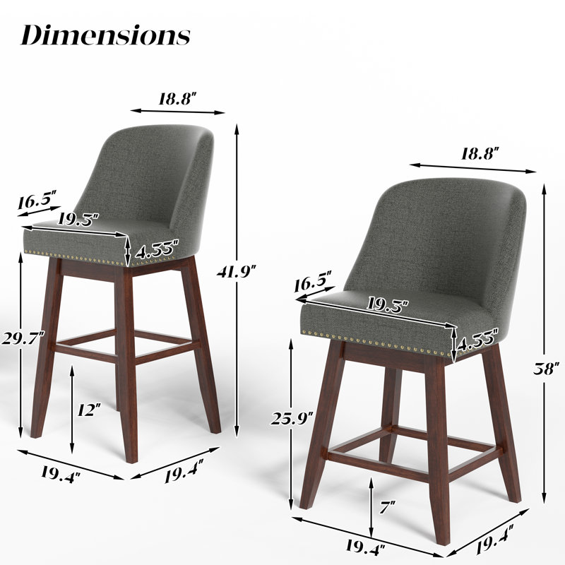 Tabouret de comptoir rembourré Havant, Tabouret de bar (siège d'une hauteur de 30 po), Gris / noyer