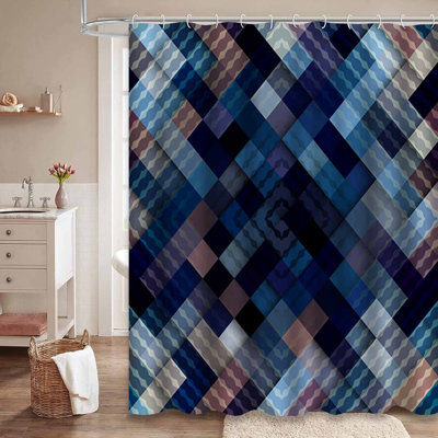 Rideau de douche imperméable bleu marine, rideaux de douche pour la salle de bain avec 12 crochets