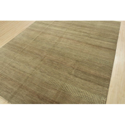 Fine Contemporary Rug 8' X 10' Gray Brown Wool Hand-Knotted Carpet