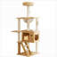 Arbre à chat 48,8 po en bois et lin blanc moderne, tour pour chat d'intérieur avec poteaux à griffer en sisal, maisonnette pour chat avec hamac en acrylique pour chats de toutes tailles