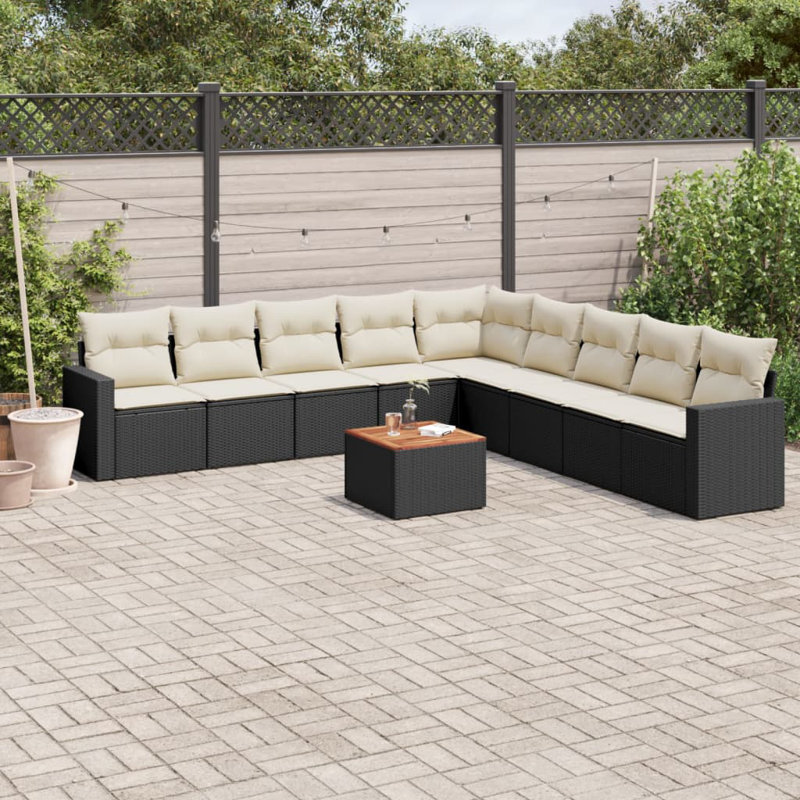 Ensemble de canapé de jardin en rotin noir avec grandes housses amovibles pour terrasse