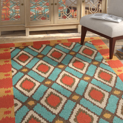 Tapis intérieur / extérieur bleu / rouge crocheté à la main Bowden