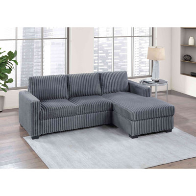 Modern Contemporary Style 2Pc Sectional Sofa Right Arm Chaise Left Arm Sofa Plastic Legs Corduroy Upholstered Dark Gray Finish Primary Living Room