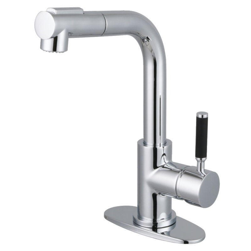Kingston Brass Kaiser Single-Handle 1-or-3 Hole Deck Mount Pull-Out Sprayer Kitchen Faucet, Polished Chrome